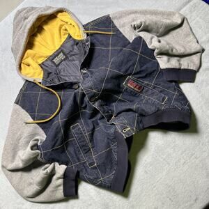 Y2k 2000s Ecko Unltd Bomber Quilted Denim Hooded Jacket Mens XL Stained Grunge